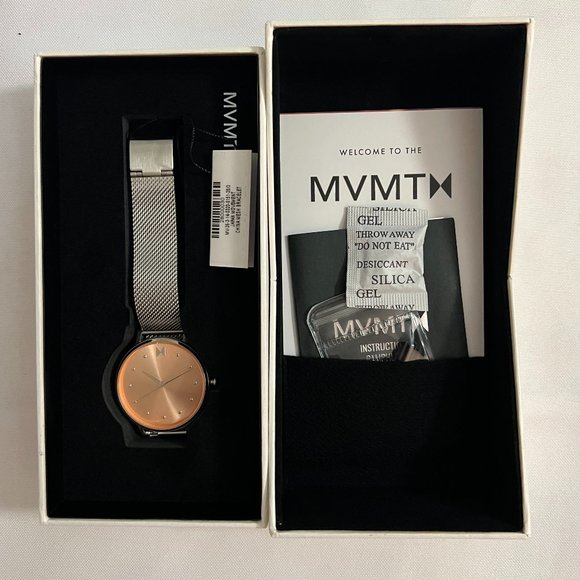 MVMT Dot Winnk Ladies 36mm Silver Tone Mesh Rose Gold Face Band Watch